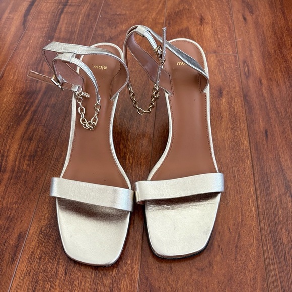 Maje Gold Metallic Leather Sandals Heels Size 40 US 9.5 - Picture 5 of 11